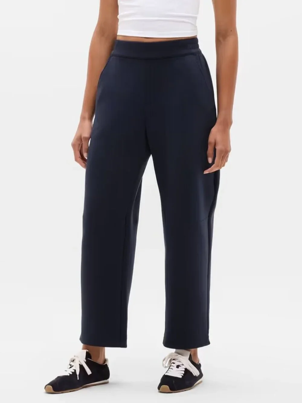 New Athleta MT Form Knit Mid Rise Barrel Pant Eclipse Blue Medium Tall